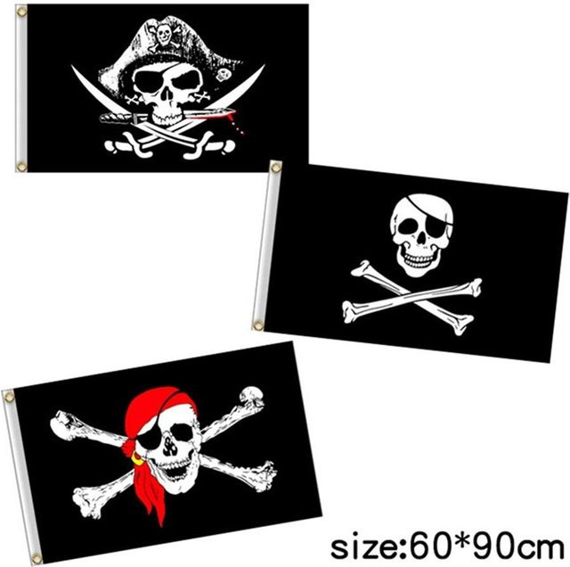 CosyHome Halloween Jolly Roger Wimpelkette mit Skelett-Piratenflaggen in Grau und Schwarz - Bild 1