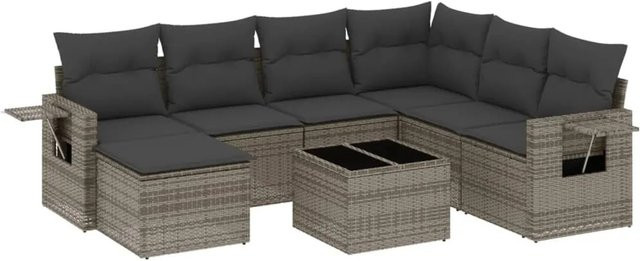 vidaXL 8-teilige Garten-Sofagarnitur in L-Form aus grauem Poly-Rattan mit Kissen und pulverbeschichtetem Stahlgestell - Bild 1