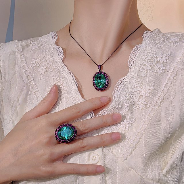 LJDZSW Verstellbarer Ring, Smaragd, Kristall, Damen, Vintage - Bild 1