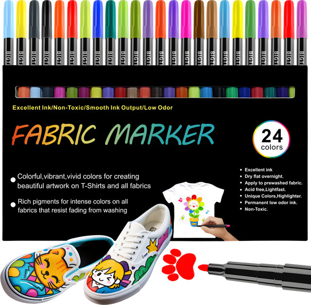 Kolorowys Stoffmarker Set mit 24 Farben, wasserfeste Textilstifte für Kleidung, T-Shirts und Canvas, maschinenwaschbar - Bild 1