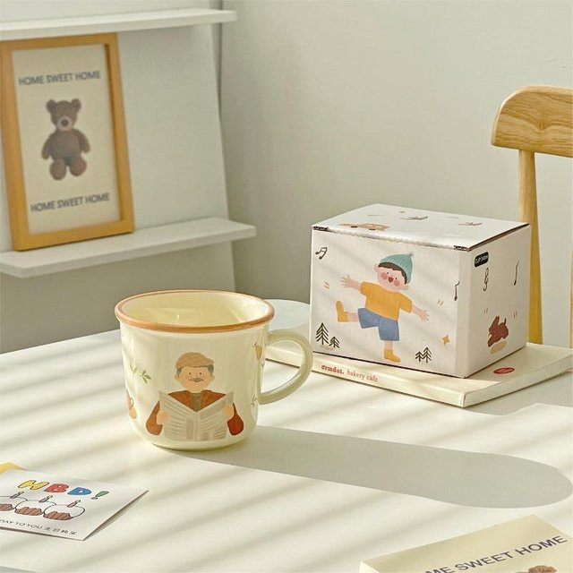 Yiran toy 1 Keramiktasse mit Cartoon-Design in Weiß und Schwarz, 340 ml - Bild 1