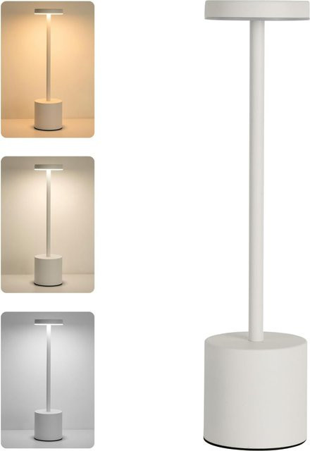 Wiederaufladbare LED Tischlampe mit Touch-Sensor in Weiß, dimmbares kabelloses Nachtlicht und Leselampe für Schlafzimmer, Restaurant oder Hotel - Bild 1