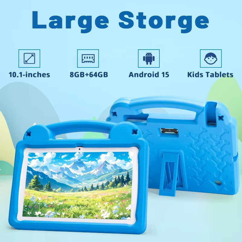 Paitanry Kinder-Tablet 2025 mit 10,1 Zoll Display, Android 15, 8 GB RAM, 64 GB Speicher, Octa-Core, inklusive EVA-Schutzhülle und Augenschutzmodus, Pink oder Blue - Bild 2