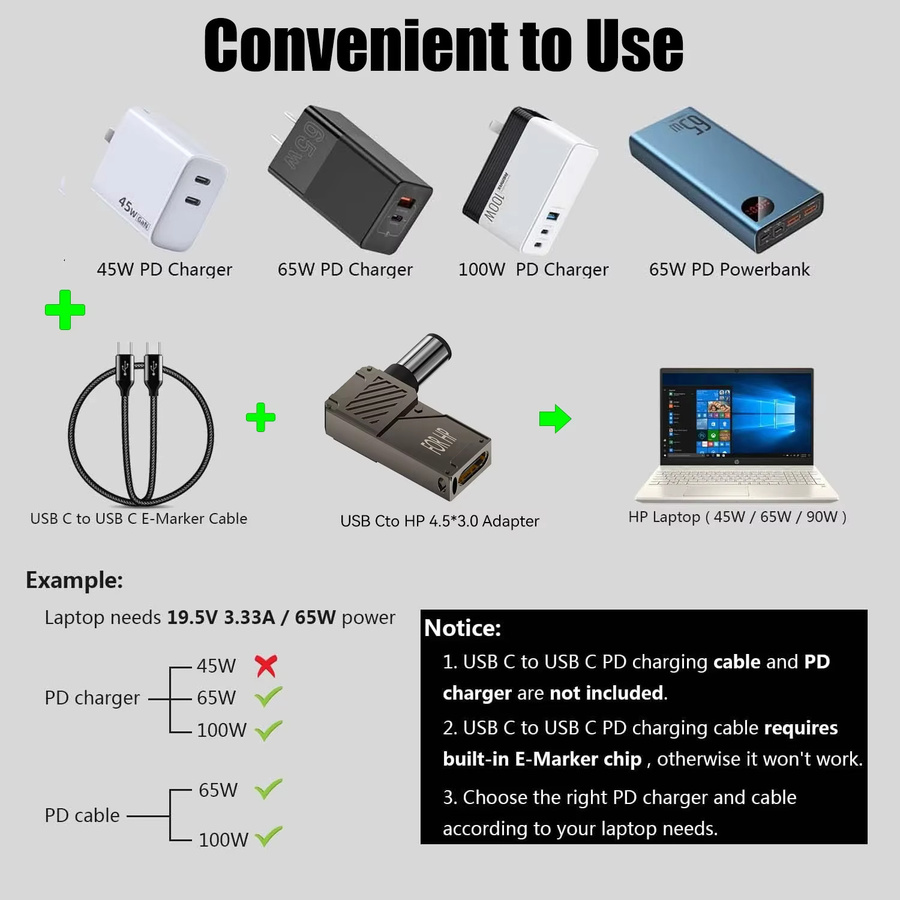 BSN PD100W USB-C zu DC-Stecker Konverter Ladeadapter für Lenovo Thinkplus HP und DELL - Bild 4