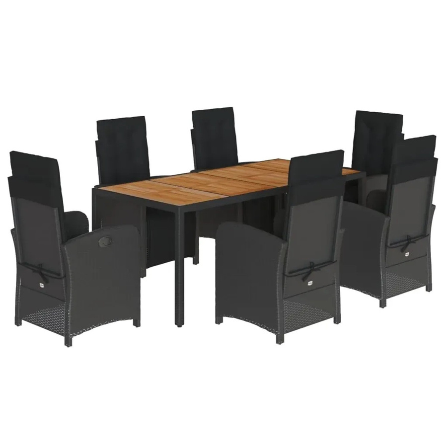 vidaXL 7-teilige Garten-Essgruppe aus Poly Rattan und Akazienholz in Schwarz mit Kissen - Bild 2