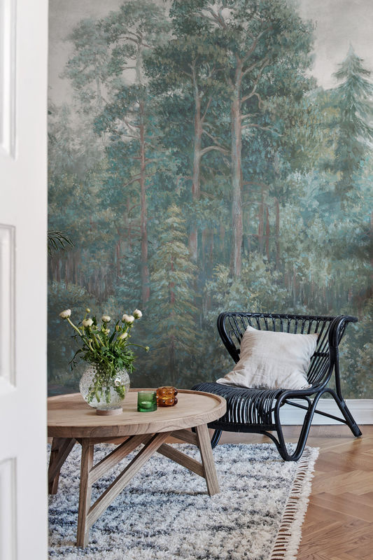 Rebel Walls Wandbild Green Wood Emerald - Botanisches Vlies in Grün mit Wald und Blumen im Vintage-Stil - Bild 2