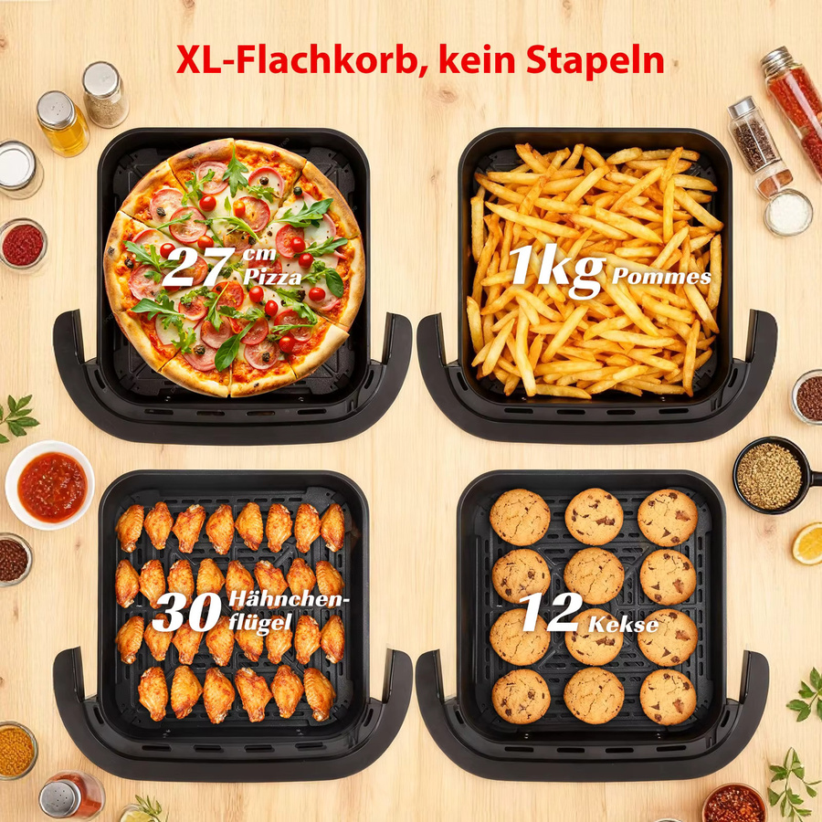 Aigostar Heißluftfritteuse Schwarz mit 2200W, XL Garfläche, Sichtfenster, Touchscreen und 11 Programmen - Bild 2