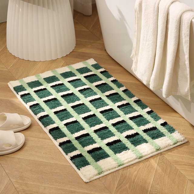 VIKAMA Badezimmerteppich in Grün-Weiß, rutschfeste Badezimmermatte mit geometrischem Patchwork-Muster, rechteckig, B/T: 60 x 40 cm - Bild 1