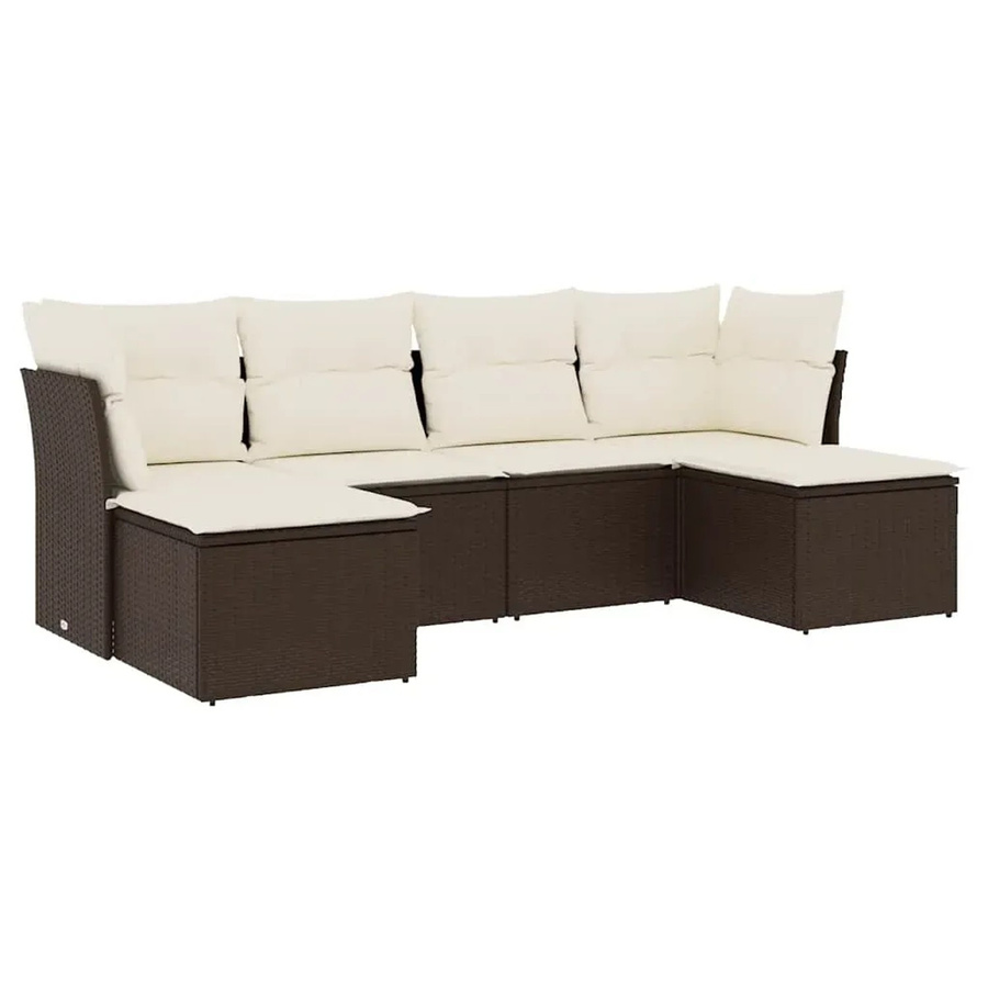 vidaXL 6-teilige Garten-Sofagarnitur aus Polyrattan in Braun mit cremeweißen Kissen und Metallgestell - Bild 2