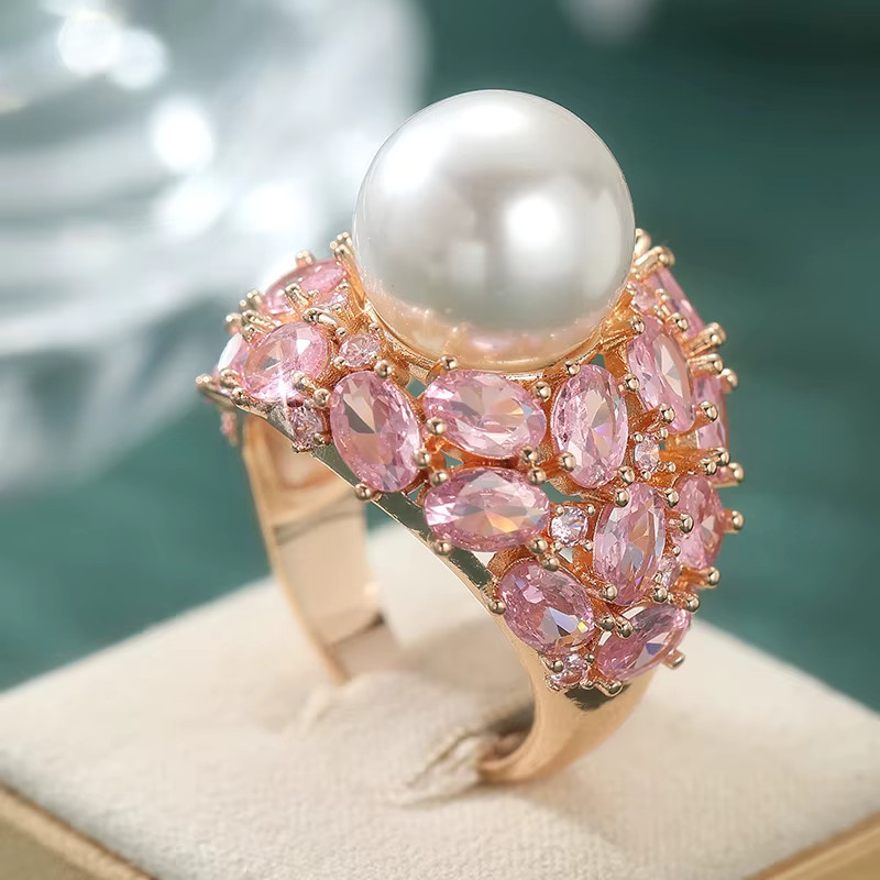 YoYo Ring, Imitationsperle, Zirkonia, Roségold, Damen - Bild 2