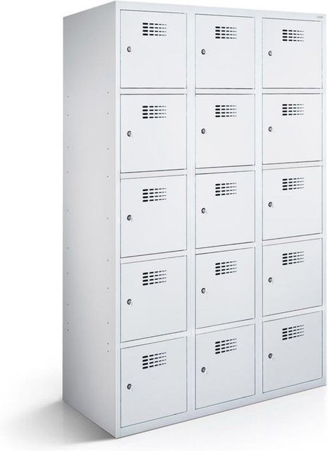rotstahl Fächerschrank mit 15 Fächern aus Stahlblech in Hellgrau, B/T/H: 90 x 50 x 180 cm - Bild 1