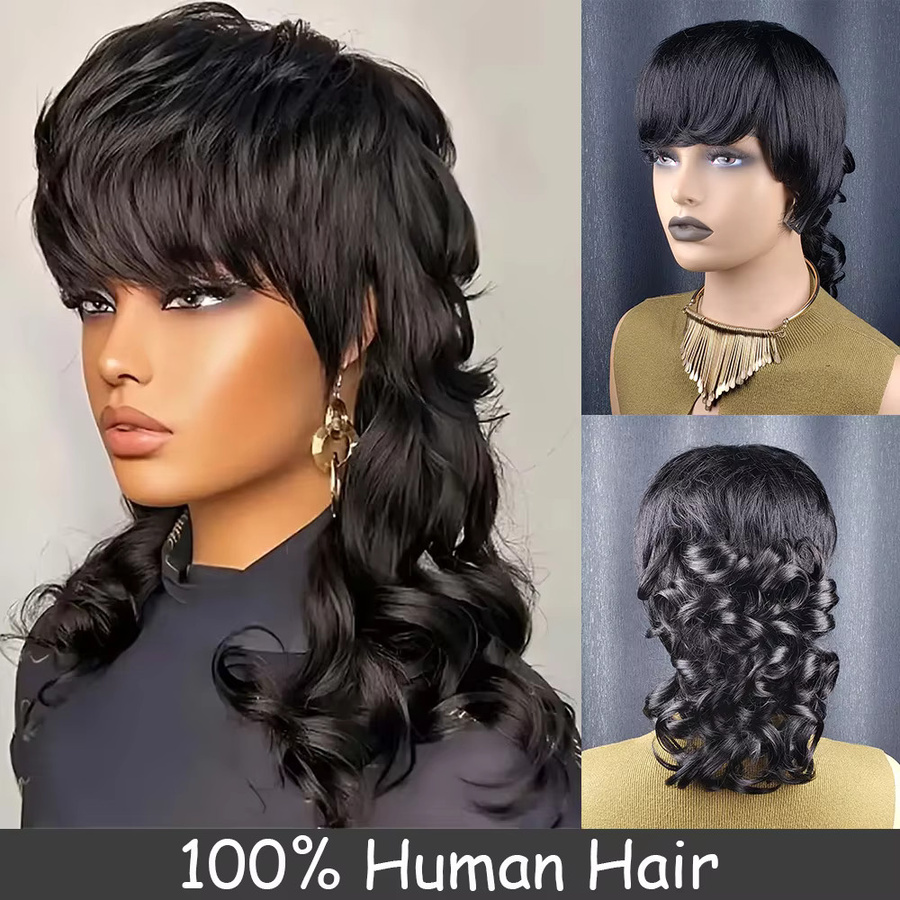 OYM HAIR Pixie-Perücke, lockere Wellen, Echthaar, 180 % Dichte, Damen - Bild 2