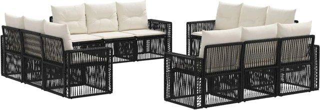 vidaXL Gartensofa-Set 12-teilig aus Poly-Rattan in Schwarz und Cremeweiß mit Polsterung und Kissen für Garten und Terrasse - Bild 1