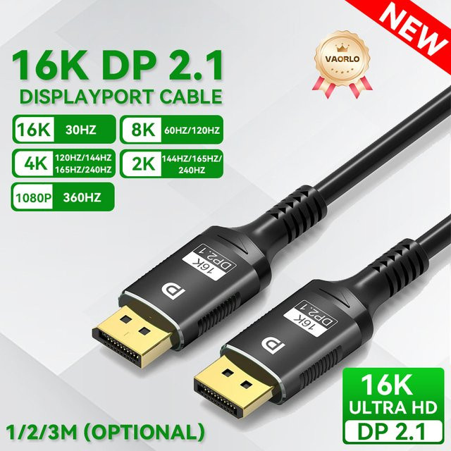 VAORLO DisplayPort 2.1 Kabel Schwarz für Gaming-Monitore, TV und Xbox mit 80Gbps, 8K@120Hz und 4K@240Hz Unterstützung - Bild 1