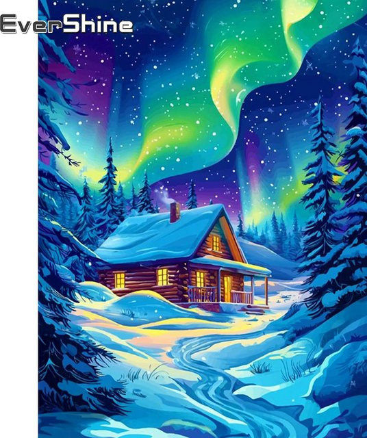 Evershine Kreuzstich-Set Winterlandschaft mit bedruckter Leinwand in Multicolour, B/H: 40 x 30 cm - Bild 1
