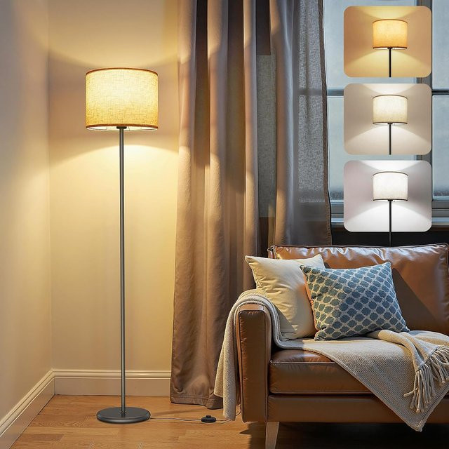 Moderne LED-Stehleuchte PIBAOGU mit weißem Lampenschirm und Fußschalter, Höhe: 155 cm, E27 - Bild 1