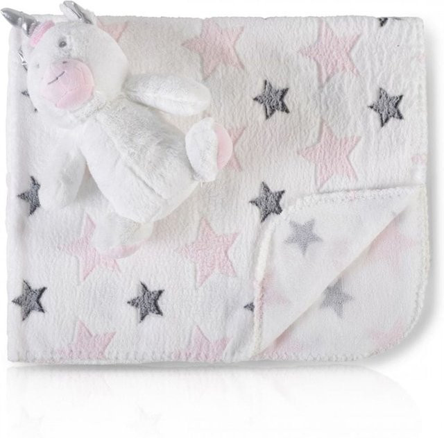 Cangaroo Babydecke mit Plüschtier in Rosa und Weiß, kuschelige Krabbeldecke aus Fleece, B/B/H: 90 x 75 x 2 cm - Bild 1