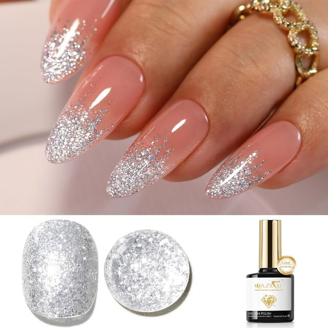 QAZIXU Glitter Gel Nagellack Set, 10 ml, Goldene Silber, Glänzend - Bild 1