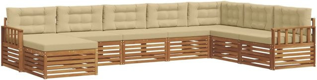 vidaXL Sofagarnitur 8-teilig in L-Form aus Massivholz Akazie, Farbe Natur und Beige, modernes Design mit Polsterung und Kissen - Bild 1