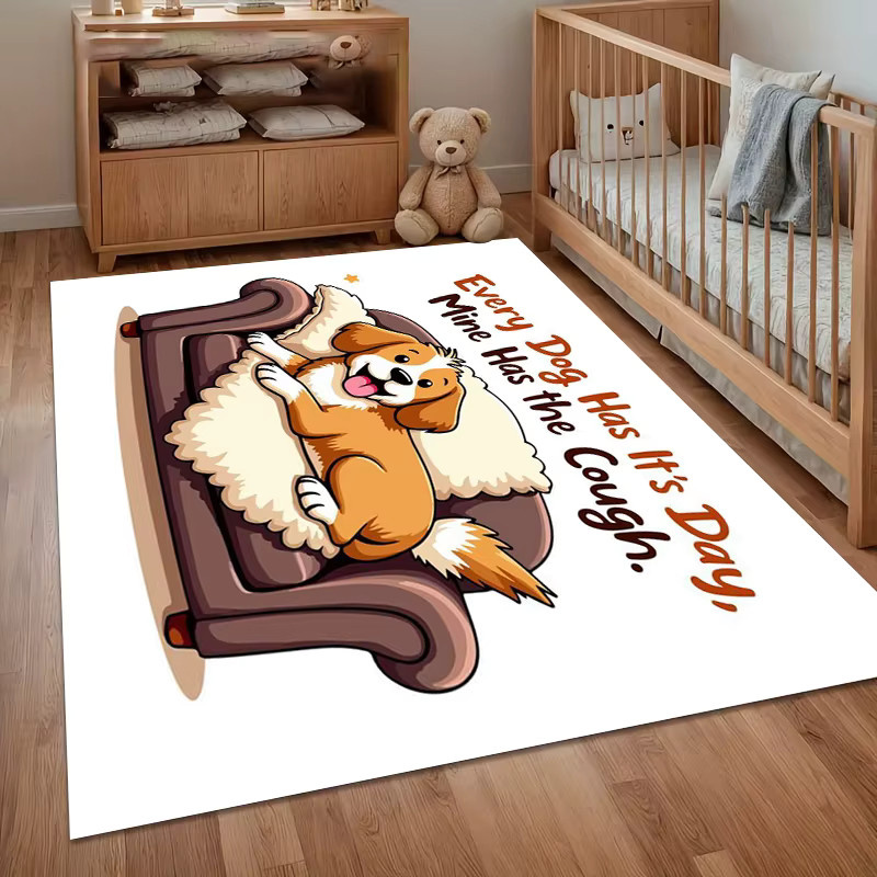 Waschbarer und rutschfester Kinderteppich Jeder Hund hat seinen Tag in Weiß für Wohnzimmer, Kinderzimmer oder Schlafzimmer - Bild 2