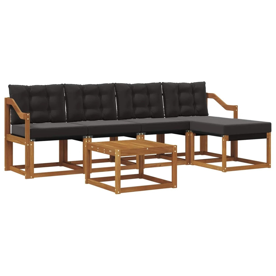 vidaXL Outdoor-Sofagarnitur 6-teilig aus Akazienholz mit Textilene und Kissen in Schwarz und Natur - Bild 2