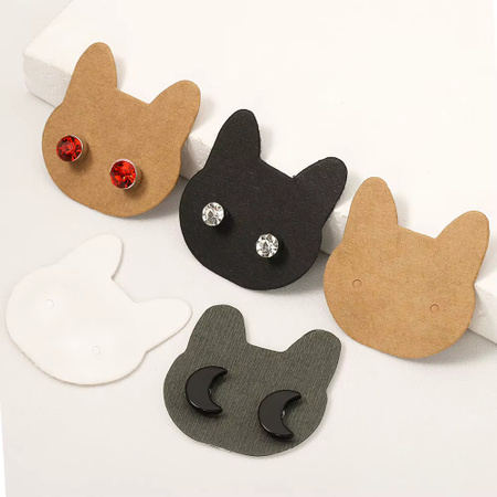 50 Stück MINGXUAN Katzen-Ohrring-Displaykarten aus Papier in Weiß und Multicolour, B/H: 3,5 x 3,6 cm, Schmuckkarten für Ohrstecker und DIY-Zubehör