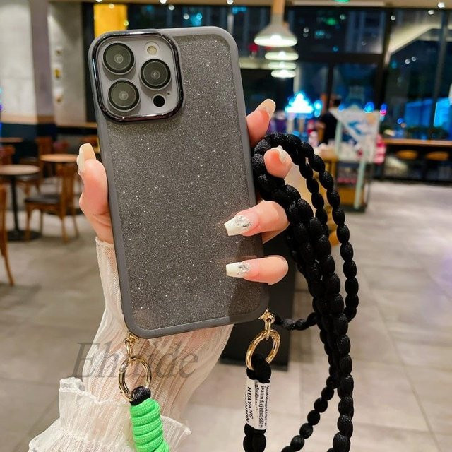 Glitzer Umhängetasche mit Plüsch Lanyard für Samsung Galaxy A55 A54 A53 A35 A34 A25 A15 A14 sowie S24 S23 Ultra in Grau Transparent - Bild 1