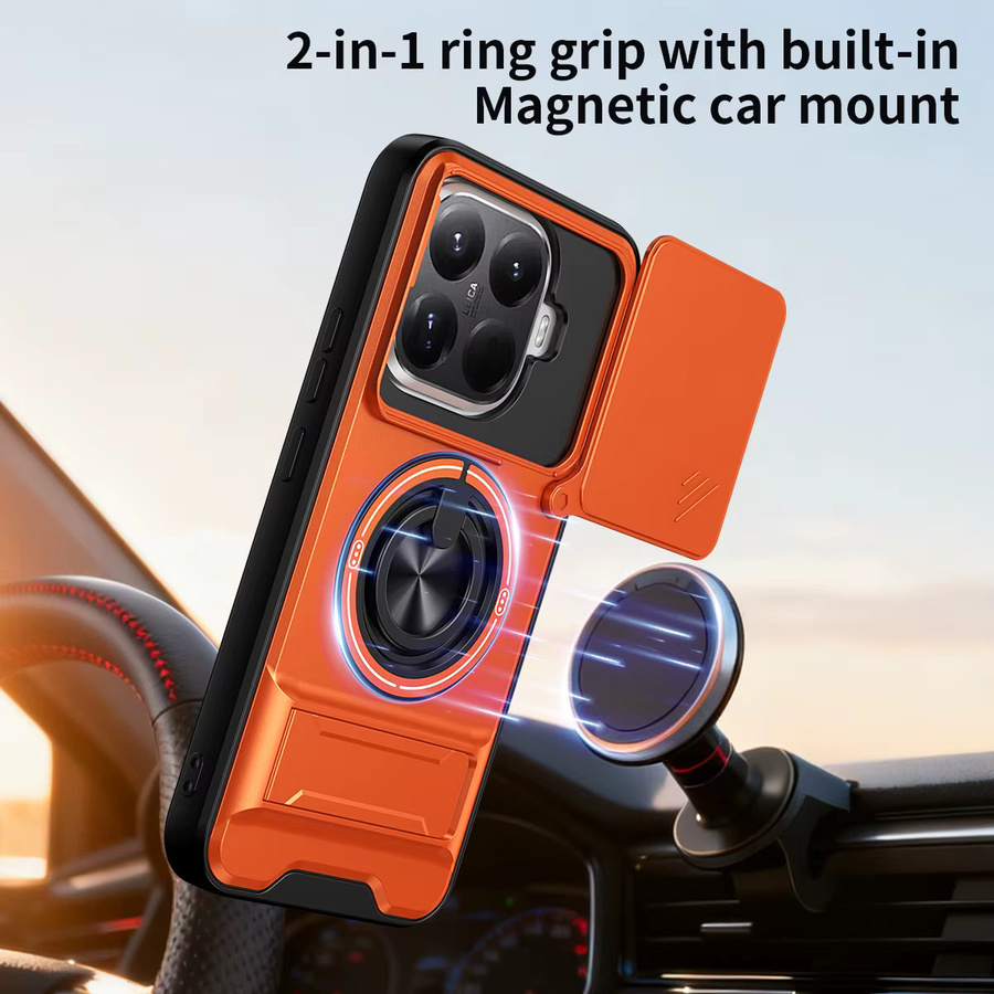 Xiaomi 15T Pro 5G Hard Case mit magnetischem Ringhalter und Kamera-Schutz in Schwarz oder Orange - Bild 2