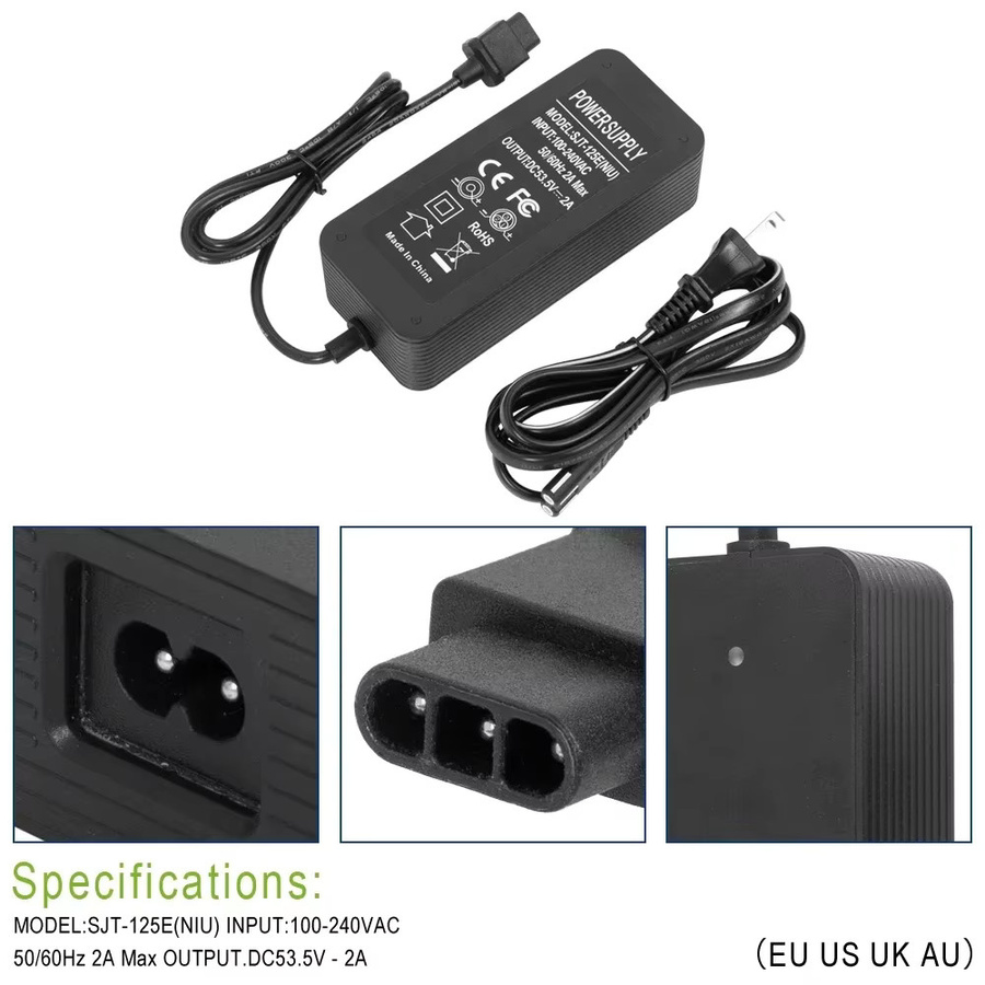 NIU Batterie Ladegerät 53,5 V 2A für elektrische Roller KQi Air, KQi3, KQi3 Pro, KQi3 Max, KQi2 und KQi2 Pro in Schwarz - Bild 2