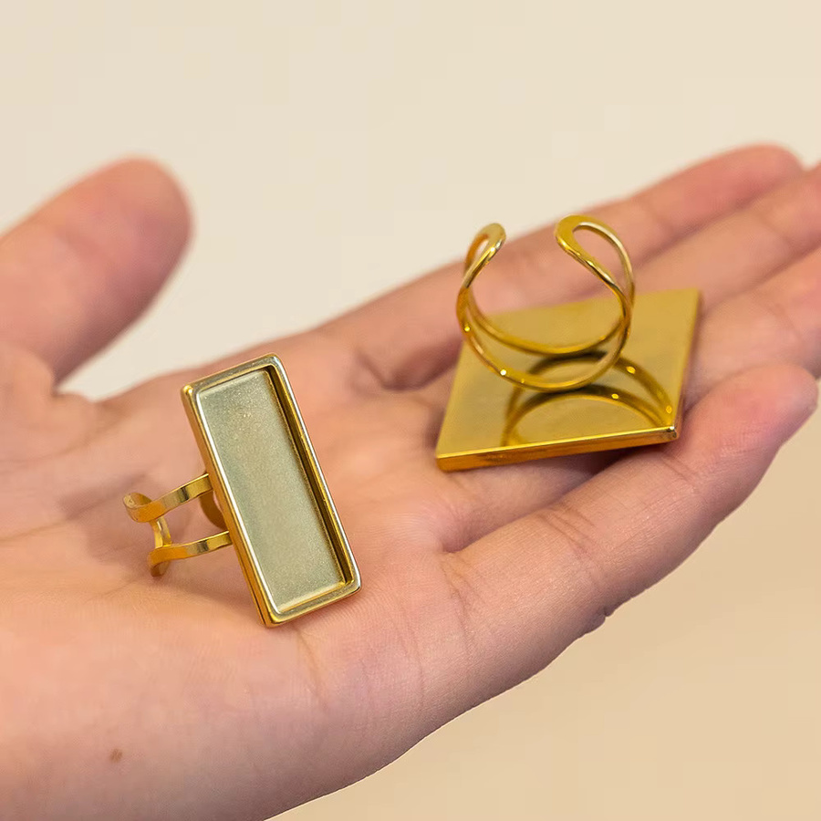 2 Stück Edelstahl Fingerrohlinge, Ring-Lünette, Gold, quadratisch, rechteckig - Bild 2