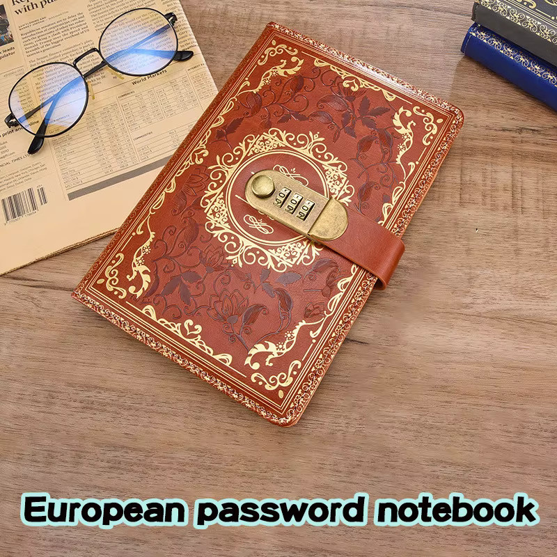 Daotshy Retro-Digital-Passwort-Notizbuch mit Zahlenschloss aus PU-Leder in Rot und Braun, A5 Tagebuch für Damen und Herren - Bild 2