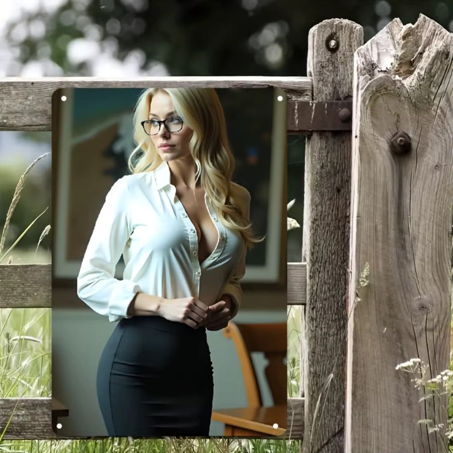 HELLOYOUNG Retro-Wanddekoration aus Metall in Weiß mit Damen-Motiv im Vintage-Stil, rechteckiges Kunstschild für dein Wohnzimmer oder Heimbüro - Bild 2