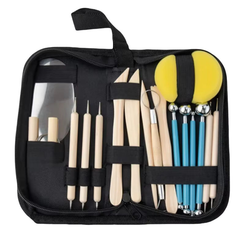 18-teiliges Keramik Werkzeugset aus Holz und Kunststoff in Braun für Ton, Stein und Kunststoff zum Schnitzen und Modellieren - Bild 4