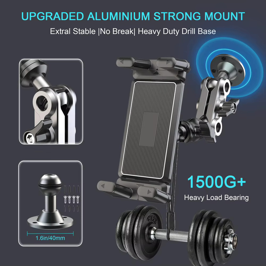 VODOOL Auto-Handyhalterung aus Aluminium mit rutschfester Bohrbasis und 360 Grad drehbarem Arm für Armaturenbrett, Auto, Fahrrad, Boot und LKW - Bild 2