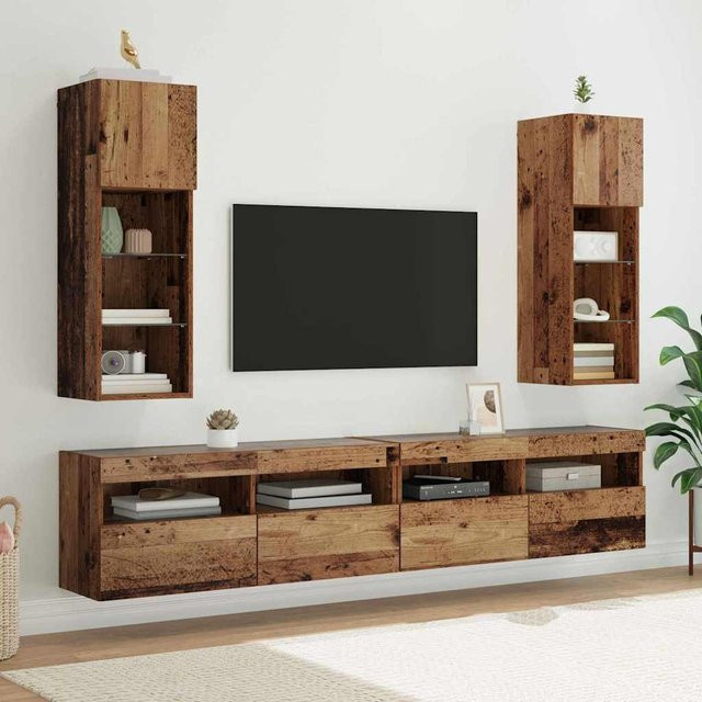 VIDAXL Wandmontierte TV-Einheiten im 2er-Set aus Holz in Antik-Optik, Braun, B/T/H: 30,5 x 30 x 90 cm - Bild 1