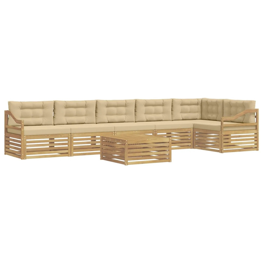 vidaXL Outdoor-Sofagarnitur 7-teilig in L-Form aus Akazienholz mit Kissen, Weiß und Beige - Bild 2