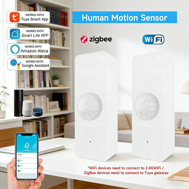 Tuya Smart Home WiFi und Zigbee PIR Bewegungsmelder Infrarot-Detektor in Weiß mit App-Benachrichtigung kompatibel mit Alexa und Google Assistant - Bild 1