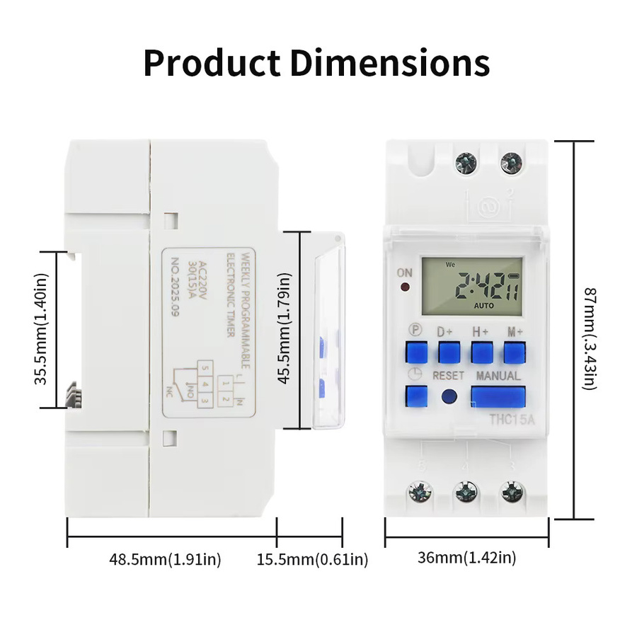 TNCE Digitale Zeitschaltuhr THC15A 220V Mini-Zeitregler mit 7-Tage-Programmierung in Weiß - Bild 3