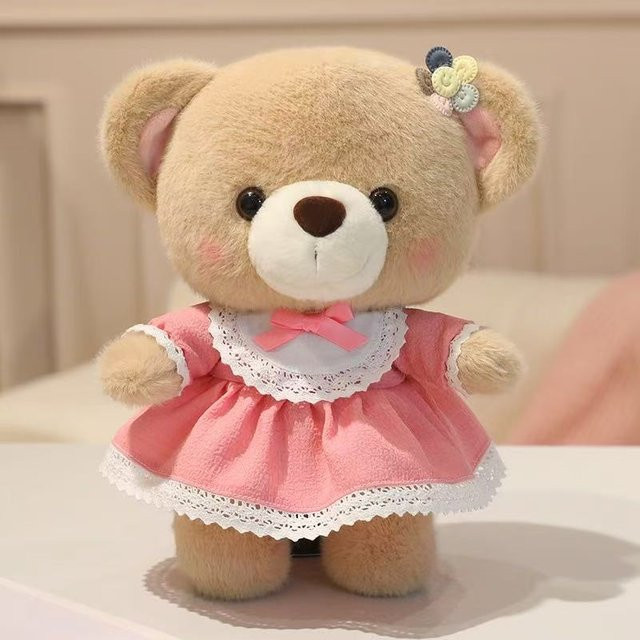Teddybär-Puppe mit Rock, Plüschtier Figur, ab 14 Jahren - Bild 1