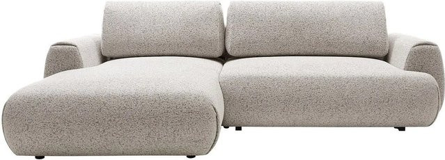 Vente-unique Schlafsofa Monelia in Lichtgrau mit L-Form und Schlaffunktion aus meliertem Stoff - Bild 1
