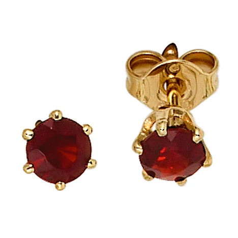 Colfem Ohrstecker, 585 Gelbgold, 2 Granate rot, Unisex - Bild 1
