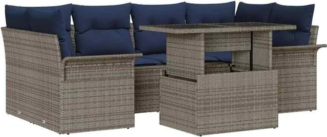 vidaXL Gartensofa-Set aus Polyrattan in Grau mit 7-teiliger Polsterung, L-Form und integriertem Kissen-Speicher für Terrasse und Garten - Bild 1