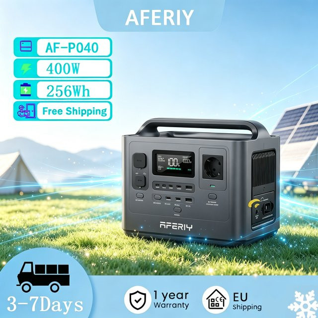 AFERIY AF-P040 Tragbare Powerstation mit 400W/256Wh LiFePO4, 300W AC und 120W Solarladung für Camping und Notstromversorgung - Bild 1