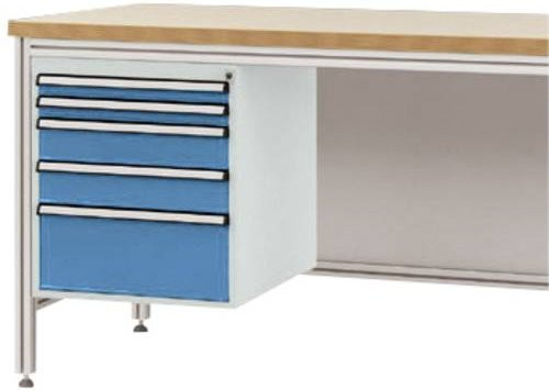Manuflex Gehäuse-Unterbau ZB4872.5012 für ALU-Arbeitstische in Blau mit 5 Schubfächern, Nutzhöhe: 50 cm, für Tischtiefe: 80 cm - Bild 1