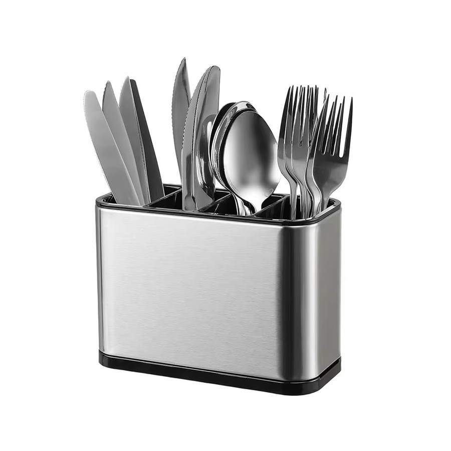 LMETJMA Besteck-Caddy aus Edelstahl in Silber mit 4 geteilten Fächern, Besteck-Organizer und Utensilien-Trockenständer - Bild 6