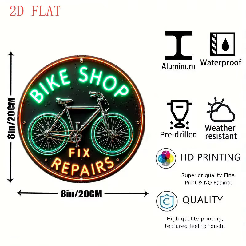 CIFBUY Vintage Metallschild Fahrradladen Rund, Multicolour Wandkunst für Heim, Café oder Bar, Durchmesser: 20 cm - Bild 2
