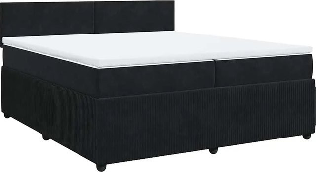 vidaXL Boxspringbett mit Matratze aus Samt in Schwarz mit USB-Ladeport und Unterbettbeleuchtung B/T/H: 200 x 200 x 100,5 cm - Bild 1
