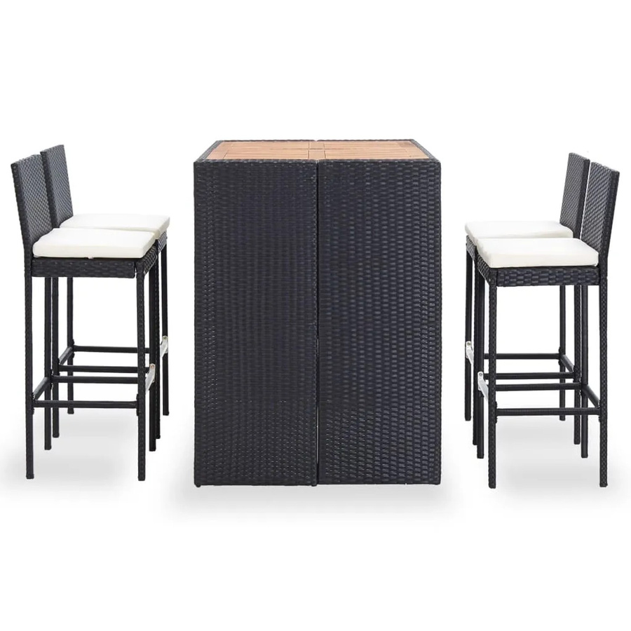 vidaXL 5-tlg Garten-Bar-Set aus Polyrattan und Akazienholz in Schwarz - Bild 2