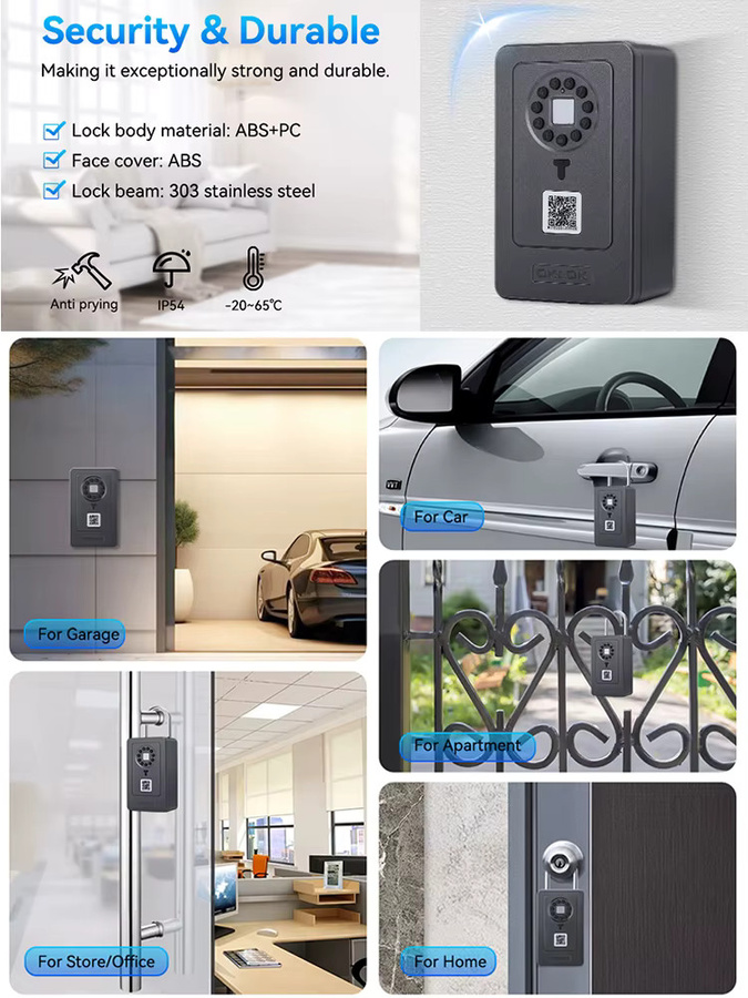 Smart Key Safe Box mit Fingerabdruckscanner und digitalem Passwortcode, wasserdichte Schlüsselschrank Sicherheitsbox in Schwarz - Bild 7