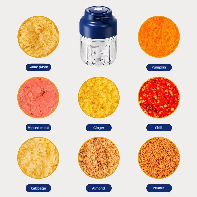 TINSOL Elektrische Knoblauchmühle und Mini-Küchenmaschine in Blau, 320 ml, USB-aufladbar - Bild 5
